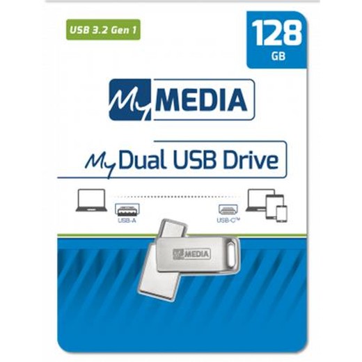 USB kľúč, 128GB, USB 3.2 Gen1+ USB-C, hliníkový kryt, MYMEDIA "Dual" (by VERBATIM)