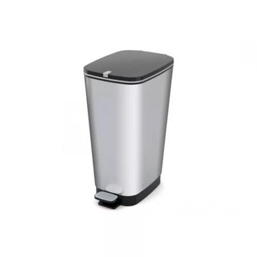 Odpadkový kôš, s pedálom, kovový efekt, 45 l, CURVER "Chic", strieborný