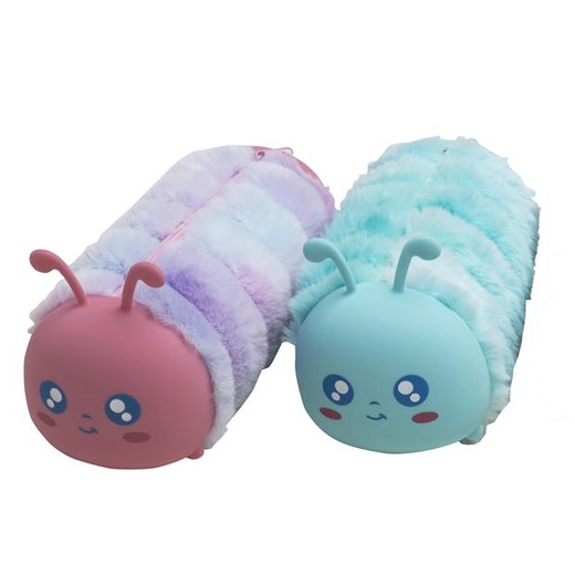Peračník, na zips, kožušinovo-silikónový, EXACOMPTA "Caterpillar", mix farieb
