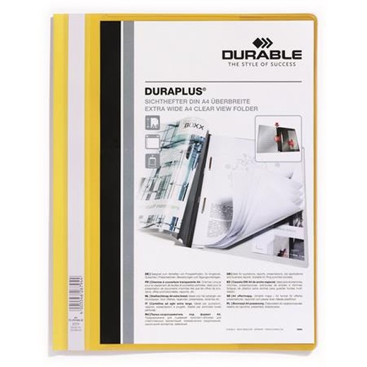 Rýchloviazač, A4, široký, priehľadné vrecko, DURABLE "DURAPLUS®", žltý