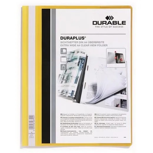 Rýchloviazač, A4, široký, priehľadné vrecko, DURABLE "DURAPLUS®", žltý