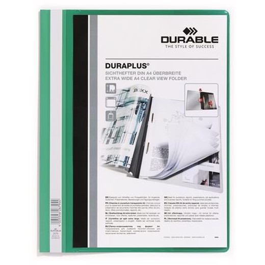 Rýchloviazač, A4, široký, priehľadné vrecko, DURABLE "DURAPLUS®", zelený
