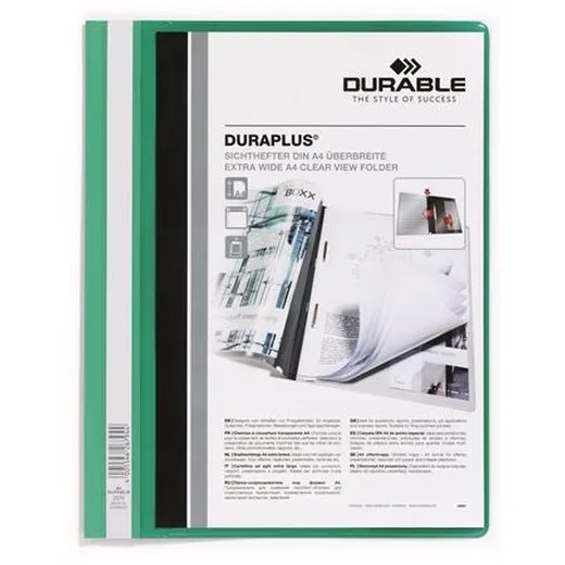 Rýchloviazač, A4, široký, priehľadné vrecko, DURABLE "DURAPLUS®", zelený