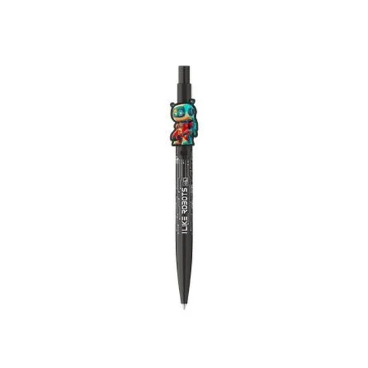 Guľôčkové pero, 0,8 mm, stláčací mechanizmus, ICO "Robot", čierne