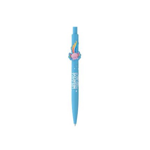 Guľôčkové pero, 0,8 mm, stláčací mechanizmus, modré telo pera, ICO "Axolotl", modré