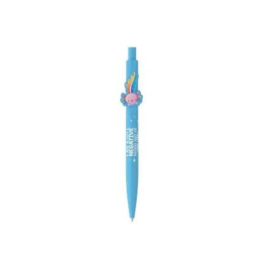 Guľôčkové pero, 0,8 mm, stláčací mechanizmus, modré telo pera, ICO "Axolotl", modré