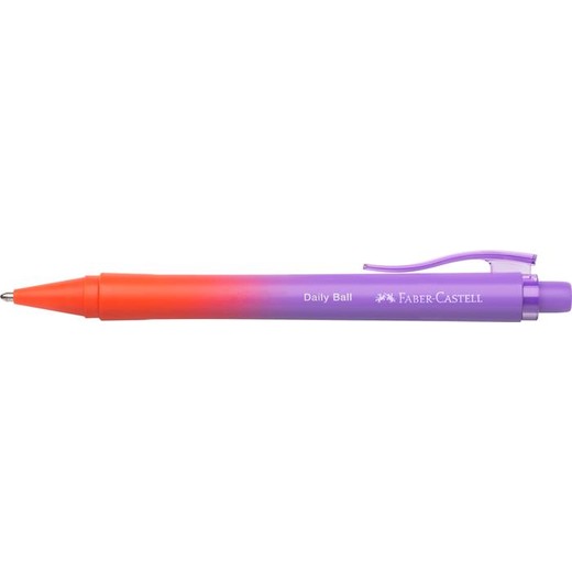 Guľôčkové pero, 1 mm, XB, stláčací mechanizmus, červené-fialové telo pera, FABER-CASTELL "Daily Ball Flow", modré