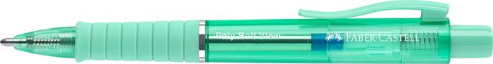 Guľôčkové pero, 1 mm, XB, stláčací mechanizmus, mätovo zelené telo pera, FABER-CASTELL "Poly Ball View Aurora", modré