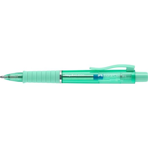 Guľôčkové pero, 1 mm, XB, stláčací mechanizmus, mätovo zelené telo pera, FABER-CASTELL "Poly Ball View Aurora", modré