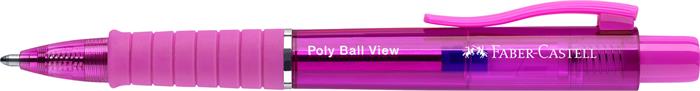 Guľôčkové pero, 1 mm, XB, stláčací mechanizmus, fuksiové telo pera, FABER-CASTELL "Poly Ball View Aurora", modré