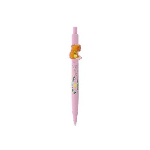 Guľôčkové pero, 0,8 mm, stláčací mechanizmus, ICO "Capybara", pastelovo ružové