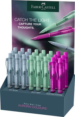 Guľôčkové pero, displej, 1 mm, XB, stláčací mechanizmus, FABER-CASTELL "Poly Ball View Aurora", mix farieb