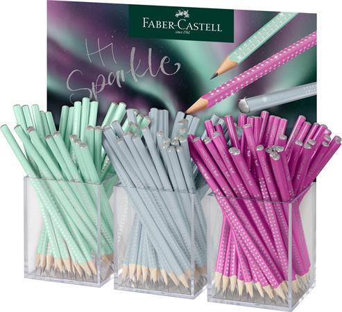 Grafitová ceruzka, displej, B, trojhranná, FABER-CASTELL "Sparkle Aurora", mix farieb