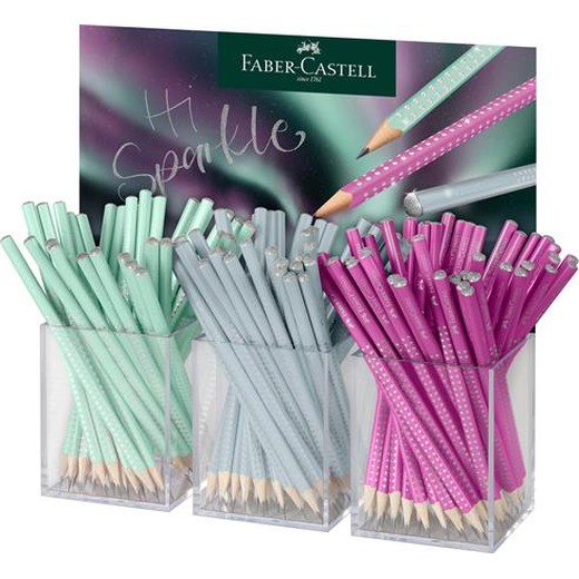 Grafitová ceruzka, displej, B, trojhranná, FABER-CASTELL "Sparkle Aurora", mix farieb