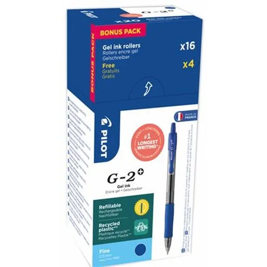 Gélové pero, 0,32 mm, stláčací mechanizmus, PILOT "G-2", 20 ks, modré
