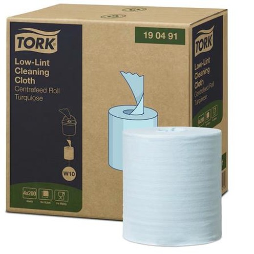 Čistiaca utierka, bez žmolkovania, kotúčová, 1-vrstvová, 200 listov, náplň, W10 systém, TORK, tyrkysová