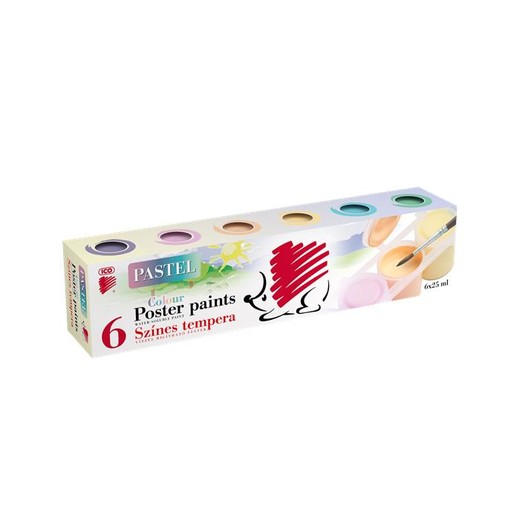 Tempera, v tégliku, ICO "Süni", 6 rôznych pastelových farieb