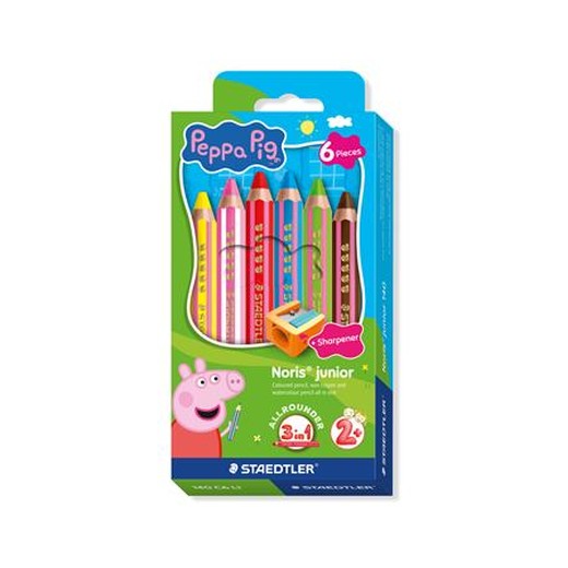 Farebné ceruzky, sada, šesťhranné, jumbo, STAEDTLER „Noris® junior 140", Peppa Pig, 6 farieb