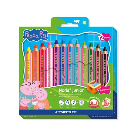 Farebné ceruzky, sada, šesťhranné, jumbo, STAEDTLER „Noris® junior 140", Peppa Pig, 12 farieb