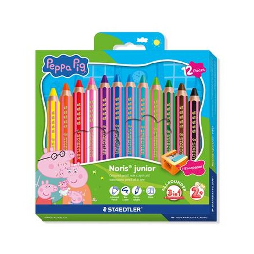 Farebné ceruzky, sada, šesťhranné, jumbo, STAEDTLER „Noris® junior 140", Peppa Pig, 12 farieb