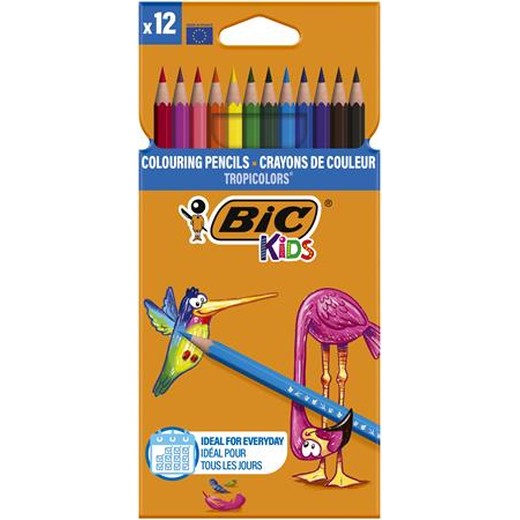 Farebné ceruzky, sada, BIC KIDS "Tropicolors", 12 rôznych farieb
