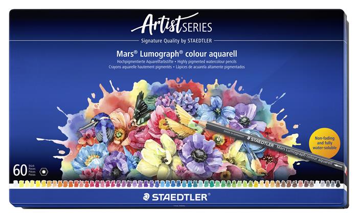 Akvarelové ceruzky, sada, šesťhranné, plechová krabička, STAEDTLER "Mars® Lumograph® 104", 60 rôznych farieb
