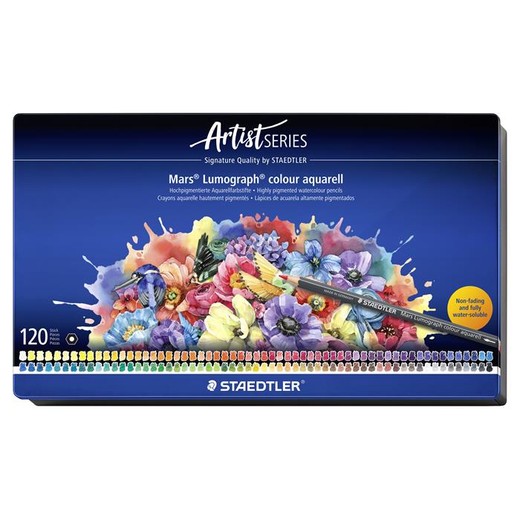 Akvarelové ceruzky, sada, šesťhranné, plechová krabička, STAEDTLER "Mars® Lumograph® 104", 120 rôznych farieb