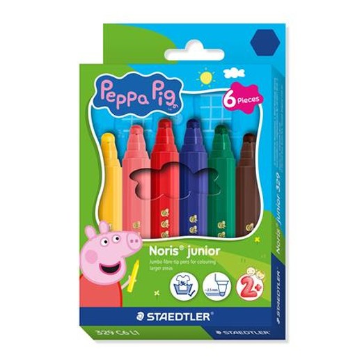 Fixky, sada, 2,5 mm, vyprateľné, jumbo, STAEDTLER „Noris® junior 329”, Peppa Pig, 6 farieb