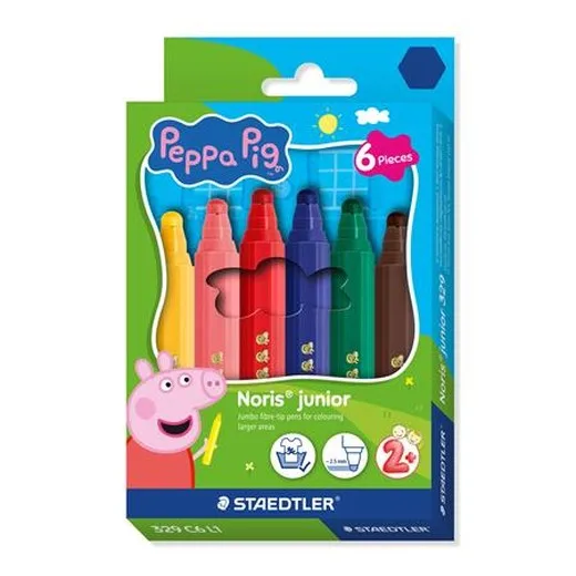 Fixky, sada, 2,5 mm, vyprateľné, jumbo, STAEDTLER „Noris® junior 329”, Peppa Pig, 6 farieb