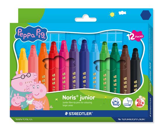 Fixky, sada, 2,5 mm, vyprateľné, jumbo, STAEDTLER „Noris® junior 329”, Peppa Pig, 12 farieb