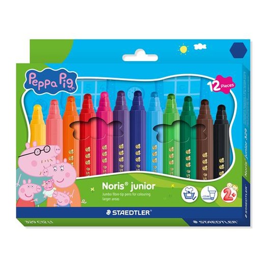 Fixky, sada, 2,5 mm, vyprateľné, jumbo, STAEDTLER „Noris® junior 329”, Peppa Pig, 12 farieb