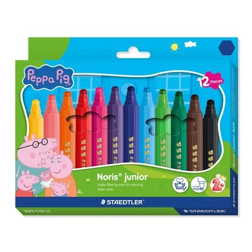 Fixky, sada, 2,5 mm, vyprateľné, jumbo, STAEDTLER „Noris® junior 329”, Peppa Pig, 12 farieb