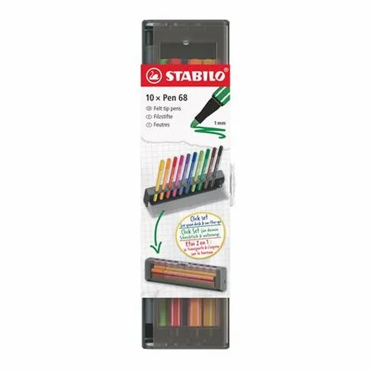 Fixky, sada, 1 mm, STABILO "Pen 68", 10 ks stolová sada