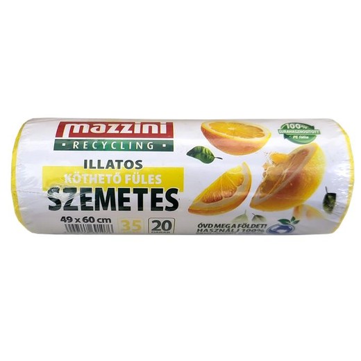 Vrecia na odpadky, recyklované, s uškom, parfumované, 35 l, 20 ks, 49x60 cm, 10 µ, MAZZINI, citrusová vôňa