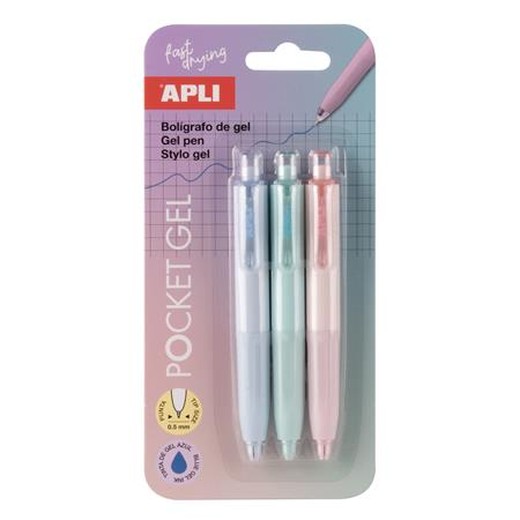 Gélové pero, mini, 0,5 mm, stláčací mechanizmus, APLI "Pocket Gel", mix pastelových farieb