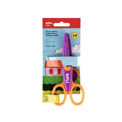 Nožnice, kreatívne, zahnuté, APLI Kids "Curved", fialové-oranžové