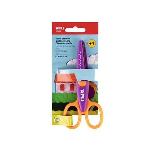 Nožnice, kreatívne, zahnuté, APLI Kids "Curved", fialové-oranžové