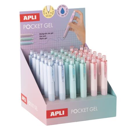 Gélové pero, mini, displej, 0,5 mm, stláčací mechanizmus, APLI "Pocket Gel", mix pastelových farieb