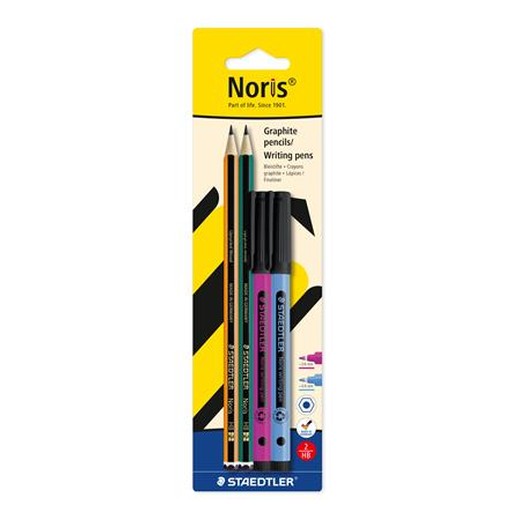 Grafitová ceruzka a liner, sada, STAEDTLER "Noris® colour edition set", liner fialovej a modrej farby