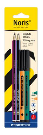 Grafitová ceruzka a liner, sada, STAEDTLER "Noris® colour edition set", liner oranžovej a zelenej farby