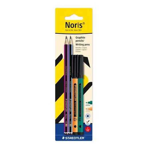 Grafitová ceruzka a liner, sada, STAEDTLER "Noris® colour edition set", liner oranžovej a zelenej farby