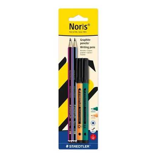 Grafitová ceruzka a liner, sada, STAEDTLER "Noris® colour edition set", liner oranžovej a zelenej farby