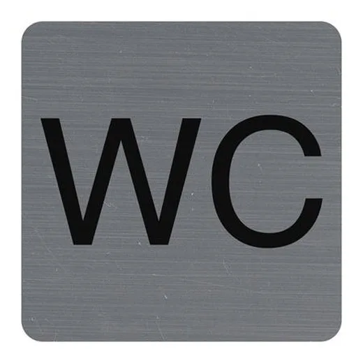 Informačná tabuľka, samolepiaca, 7,5x7,5 cm, hliníkový vzhľad, EXACOMPTA, "WC"