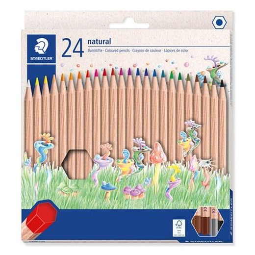 Farebné ceruzky, sada, šesťhranné, STAEDTLER "Noris® natural 143N", 24 farieb