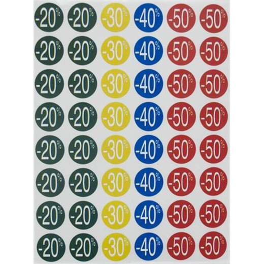 Etikety, zľava, 24 mm, kruhové, farebné, APLI, 240 etikiet/balenie, -20 až -50 %