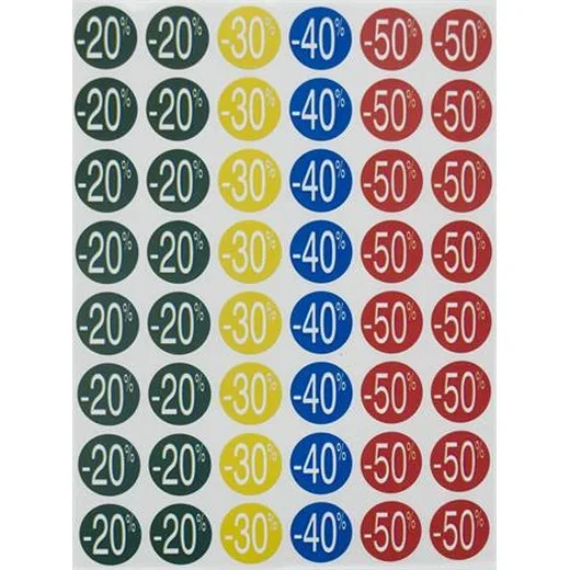 Etikety, zľava, 24 mm, kruhové, farebné, APLI, 240 etikiet/balenie, -20 až -50 %