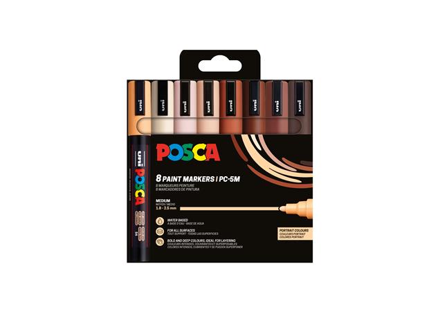 Dekoračný popisovač, sada, 1,8-2,5 mm, UNI "Posca PC-5M", 8 rôznych farieb