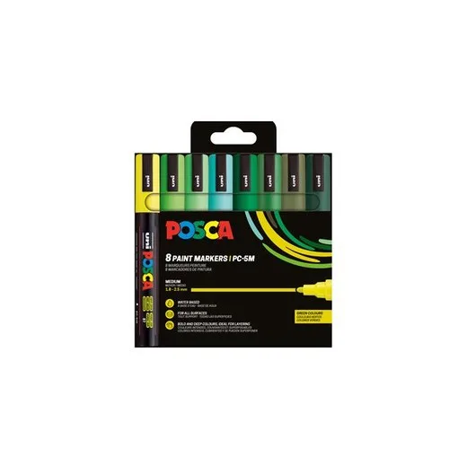 Dekoračný popisovač, sada, 1,8-2,5 mm, UNI "Posca PC-5M", 8 rôznych zelených farieb
