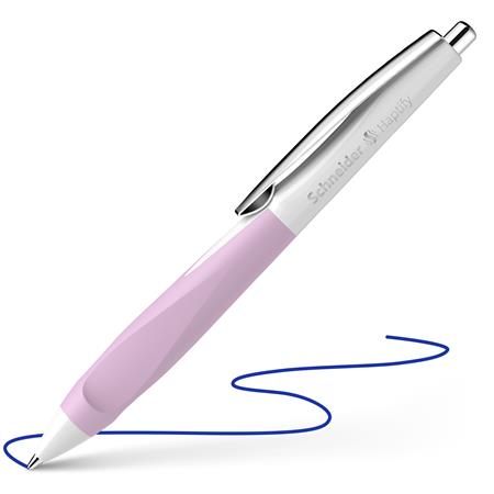 Guľôčkové pero, 0,5 mm, stláčací mechanizmus, biele-ružové telo, SCHNEIDER "Haptify", modré