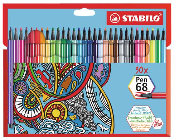 Popisovač, sada, 1 mm, STABILO "Pen 68", 30 rôznych farieb